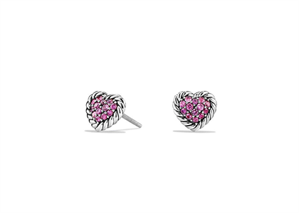 Rhodium Plated Pink CZ Heart Shape Twisted Stud Earring